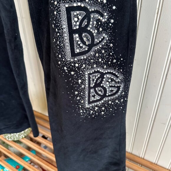 BCBG P XL Black Velour Pants With Rhinestone Embellishments & Drawstring W - Picture 2 of 10